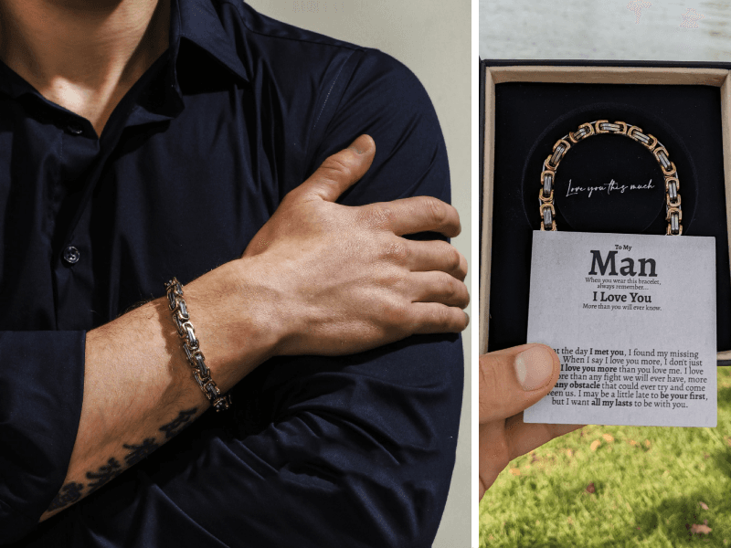 Love You This Much Steel Twist Bracelet for Him - Birthday & Wedding Gift for Husband, Boyfriend, or Fiance