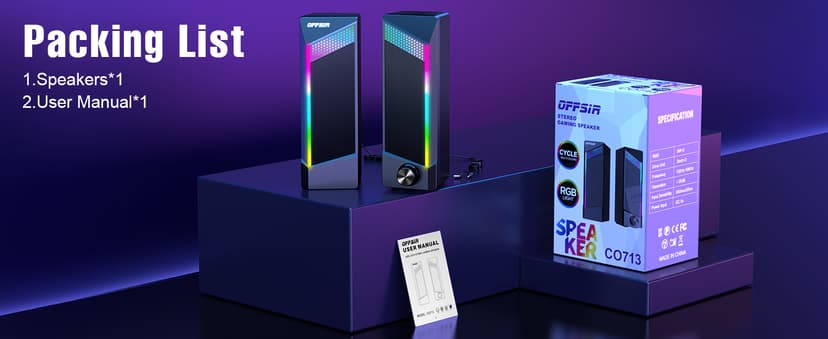 Computer Speakers, 2 in 1 PC Speaker , Gaming Speakers for PC Computer Laptop Desktop Monitor, RGB Speakers with Touch Sensitive Lighting, USB Powered 3.5mm Aux(Package Only Two Speaker, No Soundbar)