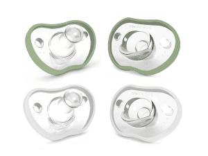 Nanobebe Baby Pacifiers 0-3 Month - Orthodontic, Curves Comfortably with Face Contour, Award Winning for Breastfeeding Babies, 100% Silicone, Baby Registry Gift 4pk,Teal/Grey