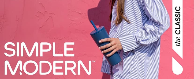 Simple Modern Insulated Tumbler with Lid and Straw | Iced Coffee Cup Reusable Stainless Steel Water Bottle Travel Mug | Gifts for Women Men Her Him | Classic Collection | 24oz | Blue Dune