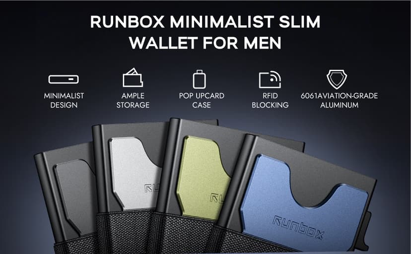 RUNBOX Mens Business Card Holder, Slim Card Wallet for Men and Women, Minimalist RFID Blocking Wallet with Pop-Up Function, Thin Design, Metal Cases Holds 6+6 Cards, Gifts for Men, Men's Accessories