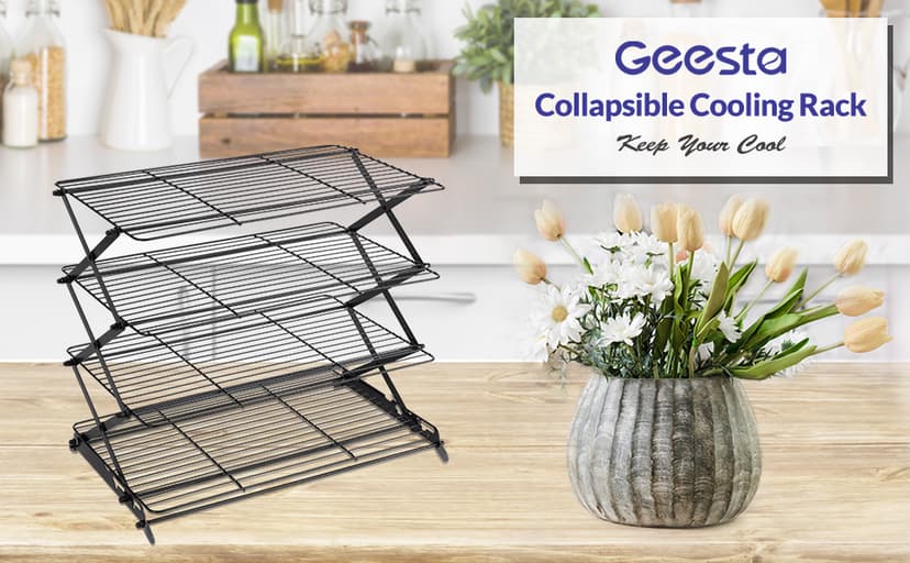 Geesta 2/3/4-Tier Upgraded Collapsible Cooling Rack with Adjustable 3 Setting Design Stackable Roasting Cooking Drying Wire Cooling Rack for Cookies Baking Gifts for Women B08BL5MP3Z