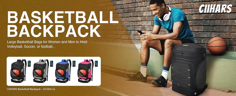 Basketball Backpack Bag Large Sports Bag with Separate Ball holder & Shoes compartment, Best for Basketball, Soccer,Volleyball,Gym