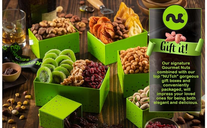 Green Tower + Ribbon, Food Arrangement, Healthy Snack Care Package, Kosher NUT CRAVINGS - Dried Fruit & Mixed Nuts Gift Basket (12 Assortments) B081294WT2