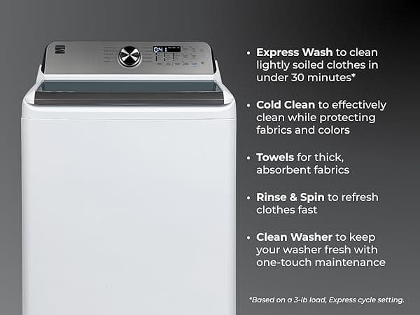 Kenmore 4.4 cu. ft. Top Load Washer with Triple Action Agitator for Tough Dirt & Stains - Reduce Laundry Time with Accela Wash & Express Wash - LED - White