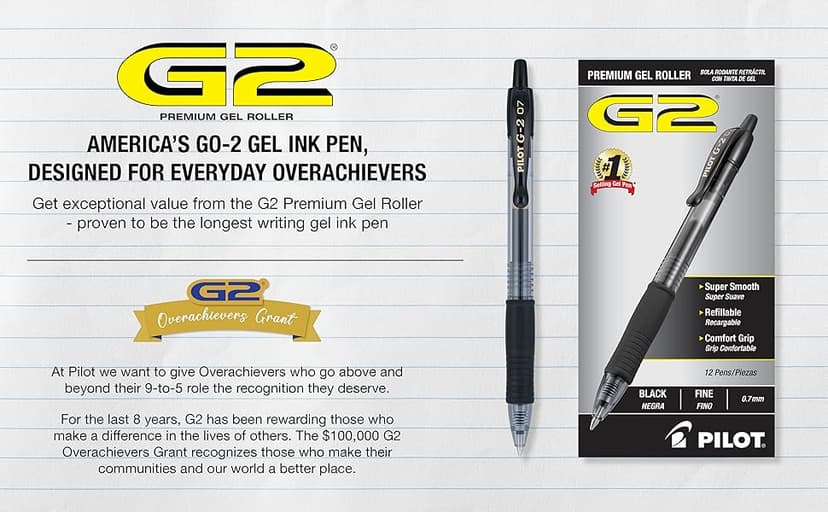 PILOT G2 Premium Refillable & Retractable Rolling Ball Gel Pens, Fine Point, Black Ink, 12 Count (Pack of 1) (31020)