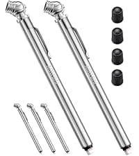 AstroAI Pencil Tire Pressure Gauge 2 Pack 10-75PSI, Calibrated to ANSI B40.1 Grade B (2%), Stainless Steel Body, Metal Made Nozzle 3 Measurements for Cars, Bikes, Vehicles