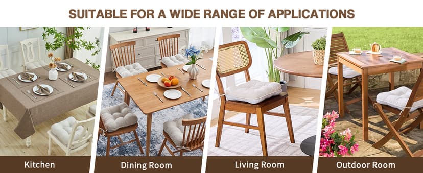 BETU Chair Cushions for Dining Chairs Set of 4,3.5" Thick Kitchen Table Chair Pads with Ties,Non Slip Backing and Covers, Seat Cushion for Dining Room,Bar,Patio Chairs,15.5"X15.5"X3.5",Beige