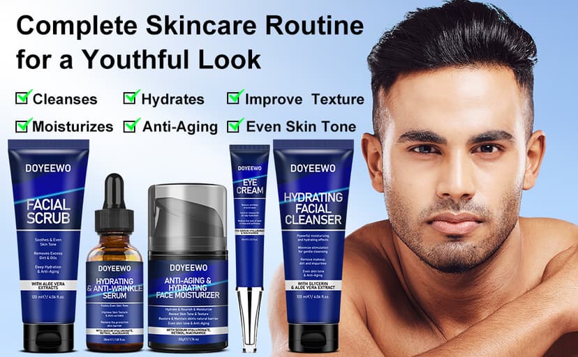Skin Care for Men, Hydrate, Firm, Anti-Aging & Wrinkle Facial Skin Care Routine Kit Set,Mens Christmas Gifts Stocking Stuffers Secret Santa Gifts for Men Him Dad Boyfriend Husband Birthday Valentines