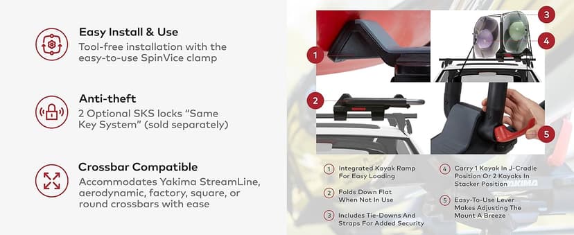 Yakima JayLow J-Cradle Rooftop Kayak Mount for 1 or 2 Kayaks – Car Roof Rack Carrier for Round, Square, Factory or Aerodynamic Crossbars, Holds 1 Boat Up to 80 Pounds or 2 Boats Up to 110 Pounds Total