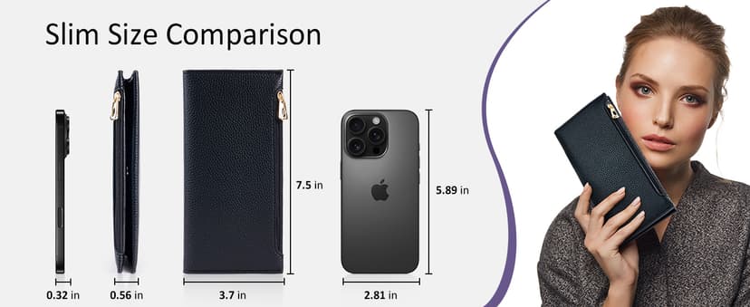 Tipmile Slim Wallet for Women, RFID Blocking Credit Card Holder, Ladies Bifold Wallet with Zipper, Black