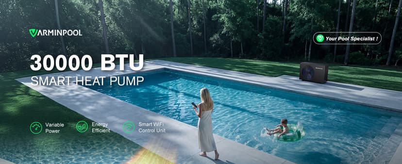 Electric Pool Heat Pump, 30,000 BTU Pool Heater, 8000 Gallons, WiFi Control, Titanium Heat Exchanger, Smart Inverter, for Above Ground and Inground Pools, 120V