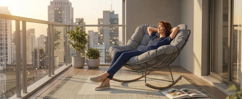 Grand patio Outdoor Rocking Chair, Oversized Papasan Rocking Chair with Thick Cushion, Indoor Outdoor Cozy Rocker for Balcony, Living Room, Patio, Gray
