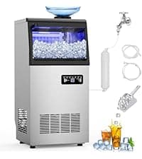 Nugget Ice Maker, 80 LBS/Day with 15 LBS Storage Bin, Freestanding Undercounter Ice Maker Machine Stainless Steel, Soft Chewable Pellet Ice Machine for Home Bar Kitchen Office, Self-Cleaning