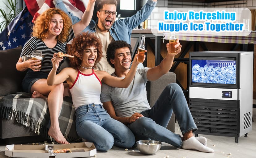 Commercial Ice Maker Machine, 150lbs/24H, 30 Lbs Ice Storage Bin, Fast Making Ice in 5-15 Mins, Auto-Clean, Timer Function, Freestanding or Undercounter for Restaurant,Coffee Shop, Food Truck and Bar