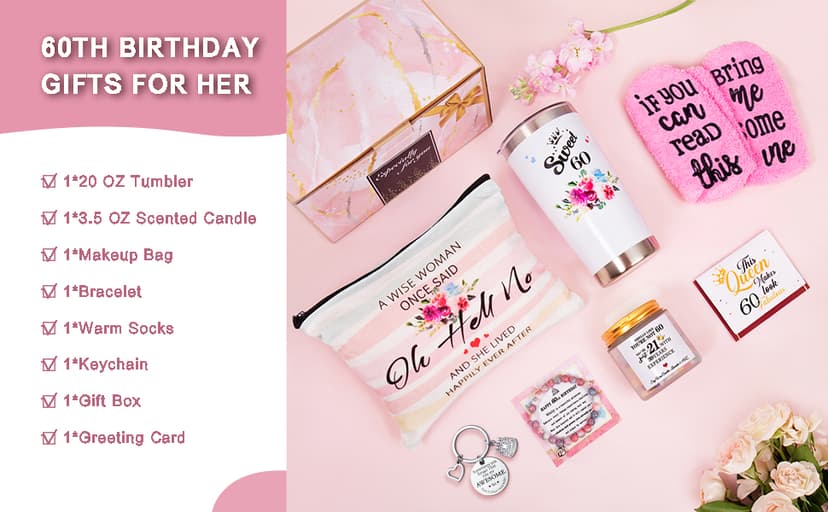 60th Birthday Gifts for Women,Happy 60th Birthday Gifts for Her Friends Mom Wife Sister Coworker,Tumblers Gifts Set for 60 Year Old Women,Funny 60 Birthday Gifts Ideas