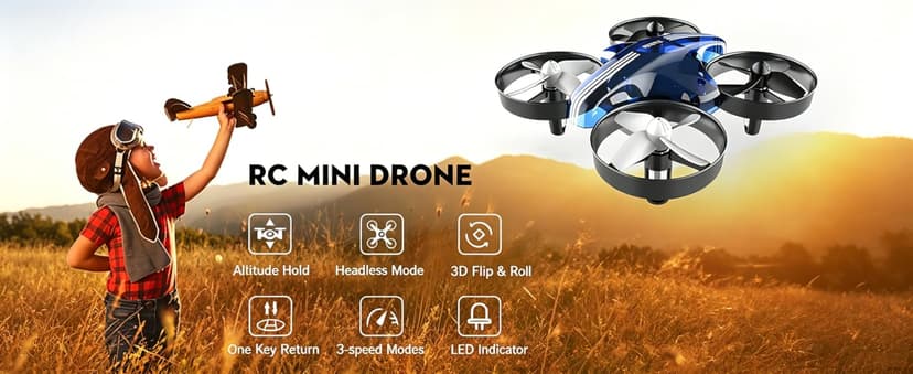 Mini Drone for Kids & Beginners, Indoor RC Nano Helicopter Quadcopter with Auto Hovering,3D Flips,Portable Hand Operated, Birthday& Children's Day Gift for Boys and Girls,Headless Mode & Remote Control,Blue.4-blade design-ATOYX