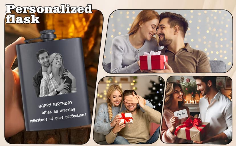 Customized Liquor Flask Gifts for Grandpa Men Him Dad Husband Fathers Day Christmas Groomsman Custom Flask for Men Personalized Engraved Hip Flasks with Photo Text 8 Oz B0FGJRKCB3
