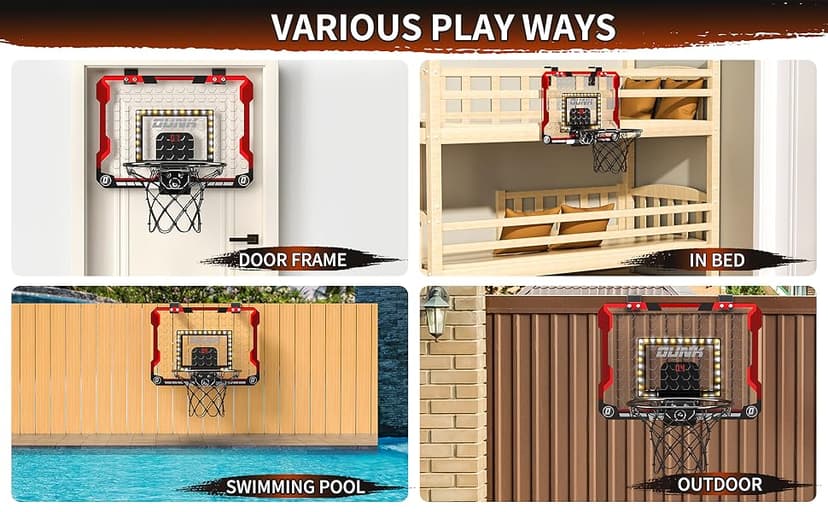 TEMI Indoor Basketball Hoop for Kids, Door Room Basketball Hoop,Mini Basketball Hoop with 4 Balls, Basketball Toys for 3 4 5 6 7 8 9 10 11 12 Year Old Boys