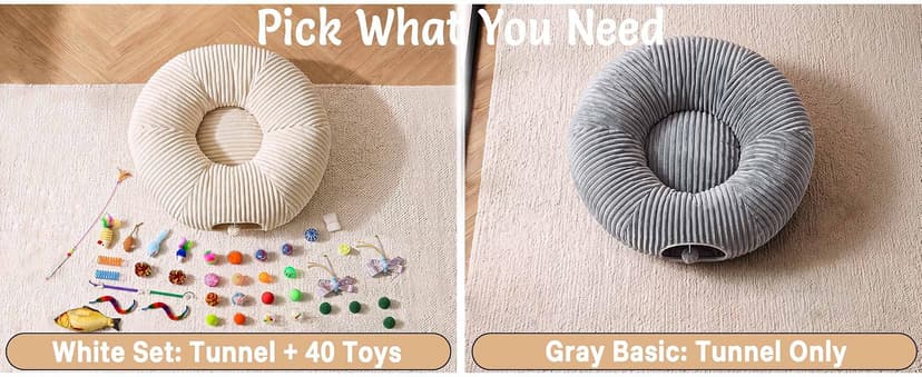 Cat Tube with Kitten Toys for Indoor Kittens, Collapsible Play Tunnel, Cat Gifts Cat Tunnel Bed with 40 Pcs Interactive Cat Toys, White B0FB9CN22D