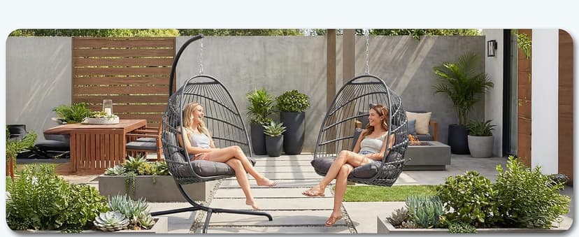 Nicesoul Outdoor Hanging Egg Chair Without Stand, Patio Wicker Swing Egg Basket Chairs with Padded Cushion, 350 Lbs Comfy Cozy Ceiling Tree Swinging Egg-Shaped Chair No Stand for Indoor Balcony, Beige