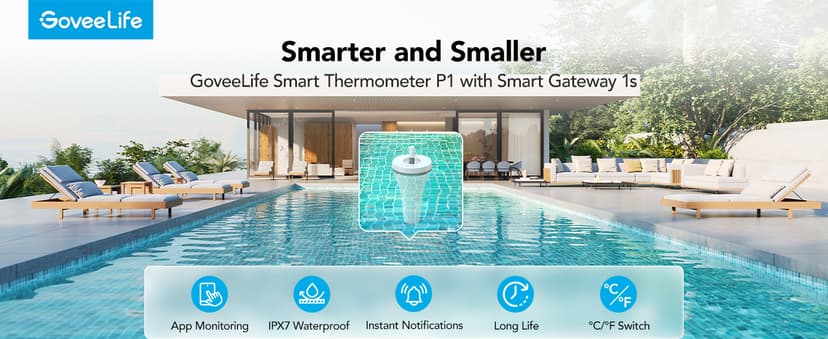 GoveeLife Smart Pool Thermometer Wireless App Easy Read, WiFi Digital Pool Thermometer Floating with IPX7 Waterproof, Notification Alert, Water Temperature Monitor for Hot Tub, Bath, Swimming, Pond
