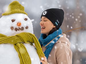Bluetooth Beanie with Light, USB-C Charging 5 LED Flashlight Hat, Built-in Stereo Speakers Mic, Christmas Stocking Stuffers White Elephant Gifts for Men Dad Teens Boys for Camping Fishing B0DJ17Q4X3