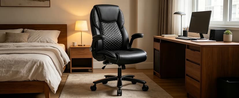 Big and Tall Ergonomic Office Chair, Executive Office Chair with Flip-up Arms, PU Leather Computer Desk Chair, Adjustable Lumbar Support Heavy Duty Space Saving Swivel Chair