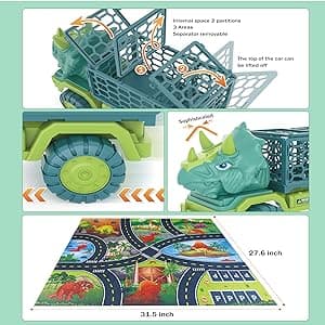 Dinosaur Truck Toys for Kids 3-5, Triceratops Car Toy with 15 Dino Figures,Large Activity Play Mat, Dinosaur Eggs, Dinosaur Play Set for Boys and Girls,Christmas Xmax,Stocking Stuffers
