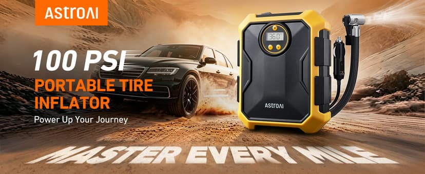 9.8Ft Cord Digital Gauge Auto ShutOff LED Light Fast Inflation Air Pump for Car Tires Bike Ball Motorcycle Inflatables Yellow AstroAI Tire Inflator Portable Air Compressor 12V DC Integrated Storage B097B6X669