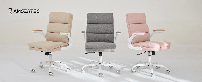 amseatec Office Chair Adjustable Desk Chair Mid Back Executive Comfortable Fabric Ergonomic Back Support Home Computer Chair with Padded Flip-up Armrest Swivel Wheels (Beige)