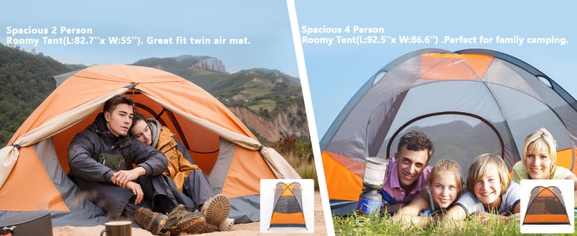 BISINNA 2/4 Person Camping Tent Lightweight Backpacking Tent Waterproof Windproof Two Doors Easy Setup Double Layer Outdoor Tents for Family Camping Hunting Hiking Mountaineering Travel