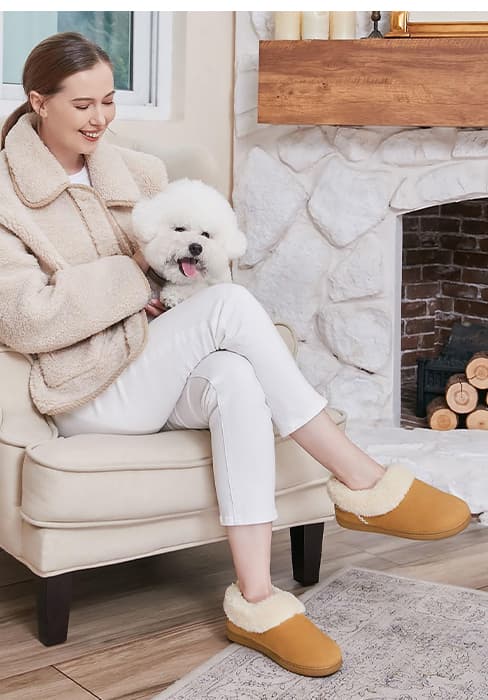 EverFoams Women's Fuzzy Slip-on Slippers Warm Cozy Soft Lightweight Memory Foam Indoor House Shoes