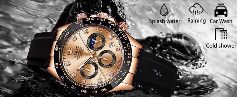 OLEVS Men's Watches Chronograph Multifunction Sport Silicone Luxury Diamond Moon Phase Quartz Male Watch Waterproof Wrist Watch