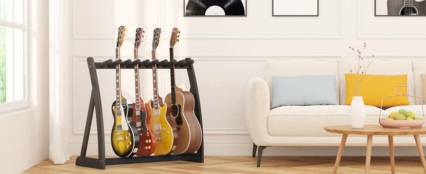 Adjustable Multi Guitar Stand Rack - Bamboo Guitar Case Stands Floor 1-9 Guitar Holder for Multiple Guitars Acoustic Electric Guitar & Bass Guitar Bag Padded Guitar Display for Band Home Stage Studio