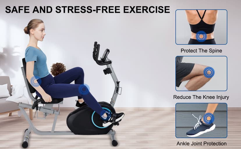 Recumbent Exercise Bike for Seniors - 400LB Weight Capacity Recumbent Bikes with Comfortable Seat, Pulse Sensor, 16-level Resistance, LCD Monitor