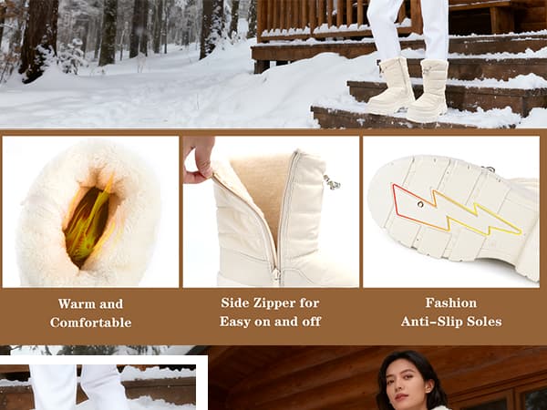 Viapipa Winter Boots for Women Waterproof, Snow Boots for Women, Womens Mid Calf Low Heel Zip Up Anti-Slip Warm Booties Comfortable for Outdoor Walking Hiking