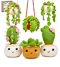 MAGIMUSE Crochet Kit for Beginners, Crochet Starter Kits, Amigurumi Craft Knitting Crocheting Kits with Step-by-Step Video Tutorials, 6 Pack Hanging Potted Plants Family(40%+ Yarn