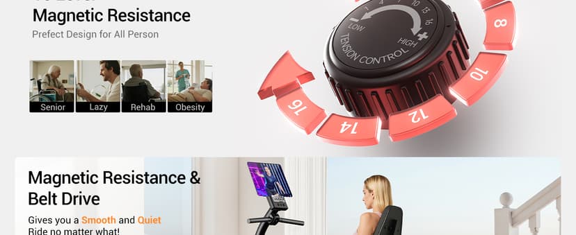 Recumbent Exercise Bike, Magnetic Staionary Bikes for Home with 16-level Resistance & Adjustable Seat, Staionary Bike for Seniors Adults, 330 LBS & LCD Monitor