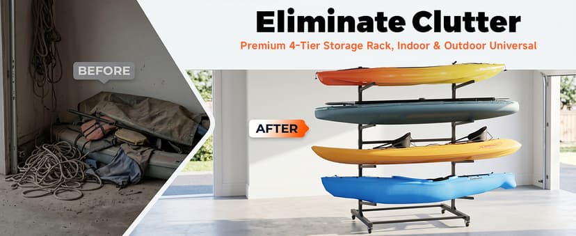 Kayak Storage Rack with Wheel, Adjustable Kayak Racks, Carbon Steel Water Sport Watercraft Storage Rack for Canoes or Surfboards