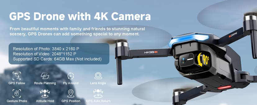 GPS Drone with 4K Camera for Adults, Foldable RC Quadcopter with 1312ft Range Video Transmission, 48 Mins Flight Time, Auto Return, Follow Me, Circle Fly, Waypoint Fly, Gesture Control