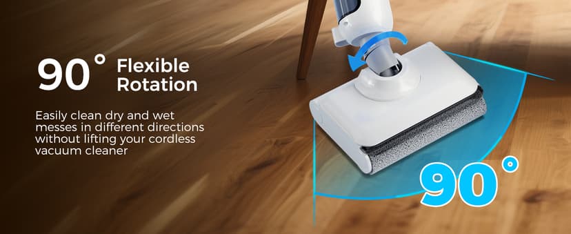 Wet Dry Vacuum Cleaner, 180° Lay-Flat Cordless Vacuum Mop Combo with Edge Cleaning, All-in-One Floor Cleaner for Hard Floors, Self-Cleaning, 45mins Runtime, LED Display, Voice Prompts