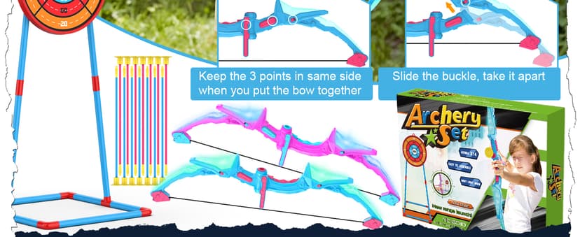 2 Pack of Kids Bow and Arrow Set, Light Up Archery Toy Set with 14 Suction Cup Arrows & Standing Target, Perfect Kids Indoor and Outdoor Toys for 4 5 6 7 8 9 10 Year Girls Boys Birthday Gifts Ideas