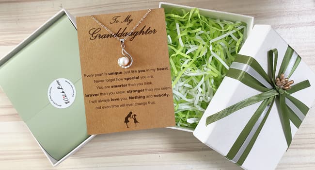 YEETONDA Granddaughter Necklace - Granddaughter Gifts from Grandma, Graduation Gifts for Her, Birthday Christmas Confirmation Wedding Keepsake Jewelry gifts for Granddaughter Teen Girls, Sterling Silver Freshwater Pearl Necklace