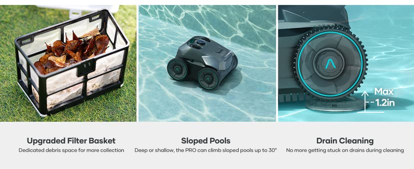 AIPER Cordless Robotic Pool Cleaner, WavePath Navigation, Wall-Climbing, Quad-Motor, 150 mins Runtime for Inground Pools up to 1,600 sq.ft, Seagull Pro ZT6002 (Renewed)