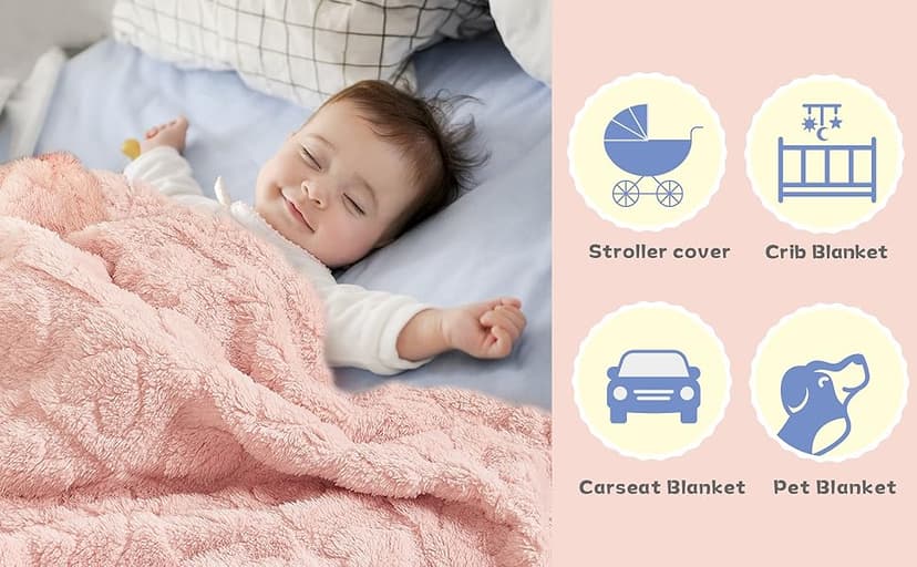 Yurhap Fleece Baby Blanket Heart Checkered Blanket, Ultra Soft Cozy Baby Blankets for Girls Boys, Fluffy Infant Toddler Newborn Receiving Blankets for Crib Stroller 30”×40” (Light Pink)