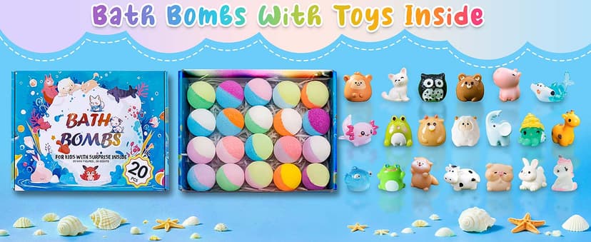20 Pack Bath Bombs for Kids with Surprise Inside Bubble Bath Toys Organic Natural Bath Bombs Set Easter Basket Stuffers Birthday Christmas Gift for Kids 3 4 5 6 7 8 Years Old Boys Toddlers Girls B0D5Z33X94