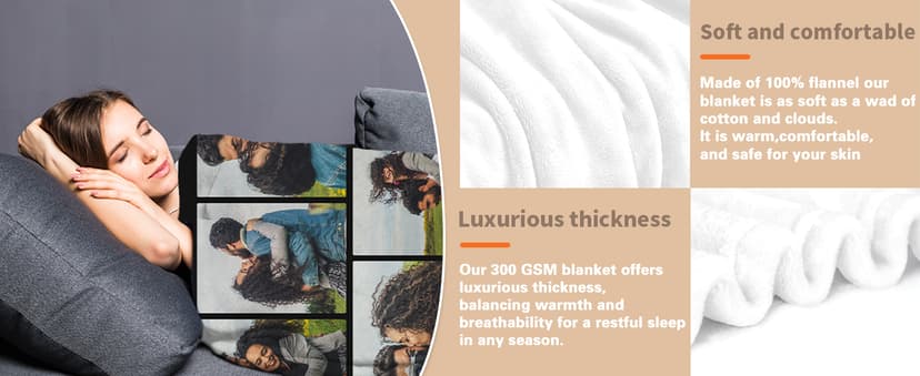 Custom Blanket with Picture Text, Personalized 1 Photo Blanket, HD Printing Customized Flannel Throw Blanket Gifts for Mom Dad Couple Girlfriend Boyfriend Wife Husband Gift