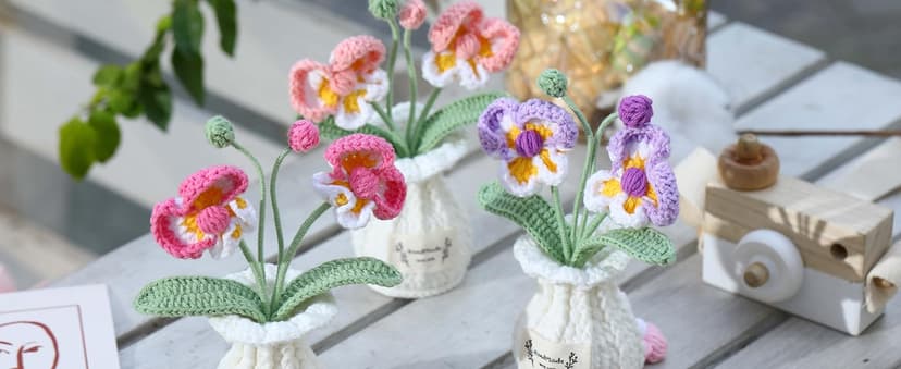 Cute Gifts for Women, Boss Day, Teacher Appreciation, Coworker & Nurse Thank You Gift, Desk Decor, 4.7 In H × 2.4 In W Forget-Me-Not Crochet Flower Potted Plant Gift B0F26ST99P
