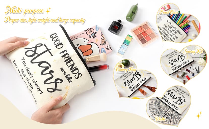 Weewooday 6 Pieces Friendship Gifts for Women Good Friends Makeup Cosmetic Bags Weekend Trip Gifts Birthday Portable Makeup Bags Gifts for Women Travel Retirement Anniversary Present(Classic Style)